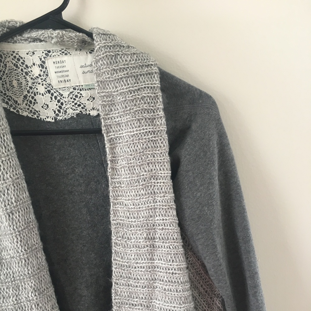 Anthropologie Knit and Fleece Open Sweater in Gray